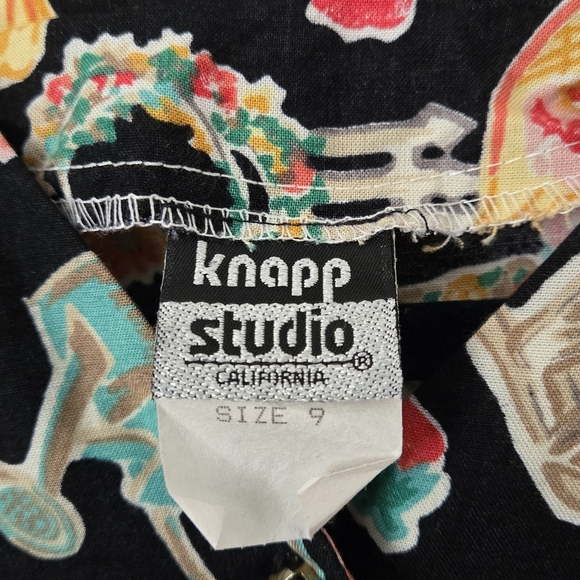 Vintage 80s Knapp Studio Novelty Print Garden Black Cottagecore Maxi Dress 9 USA - Picture 7 of 13